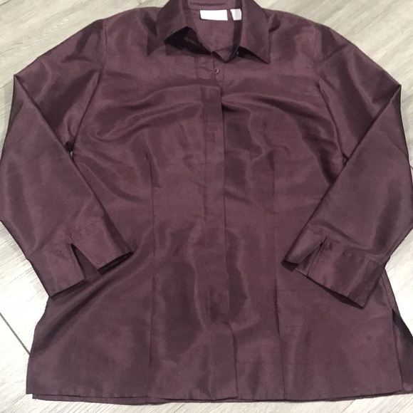 Chico’s Deep Purple 3/4 Sleeve Silk Button Down Tunic size 1 equals M/8 - Picture 3 of 10